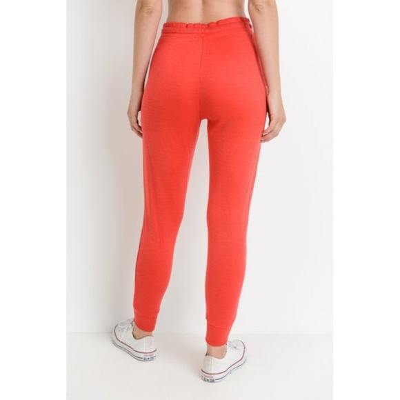 Red Tapered Drawstring Modal Joggers - Picture 5 of 5